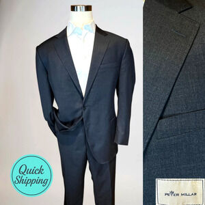 Peter Millar 48-50T 42x30 Charcoal Gray Nailhead Quality Wool 2 Piece Suit